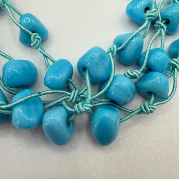 Turquoise Blue Glass Beaded Three Strand Layer Necklace - Picture 2 of 11